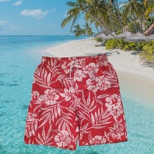 Reebok Men's Red Tropical Theme Floral Board Shorts